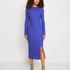 Even&Odd CIRC LONG SLEEVES MIDI HIGH SLIT DRESS - Strickkleid - Blue